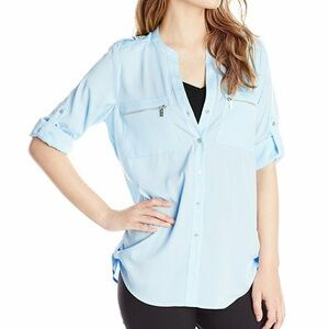$79 NWOT Calvin Klein CK light blue convertible sleeve blouse M